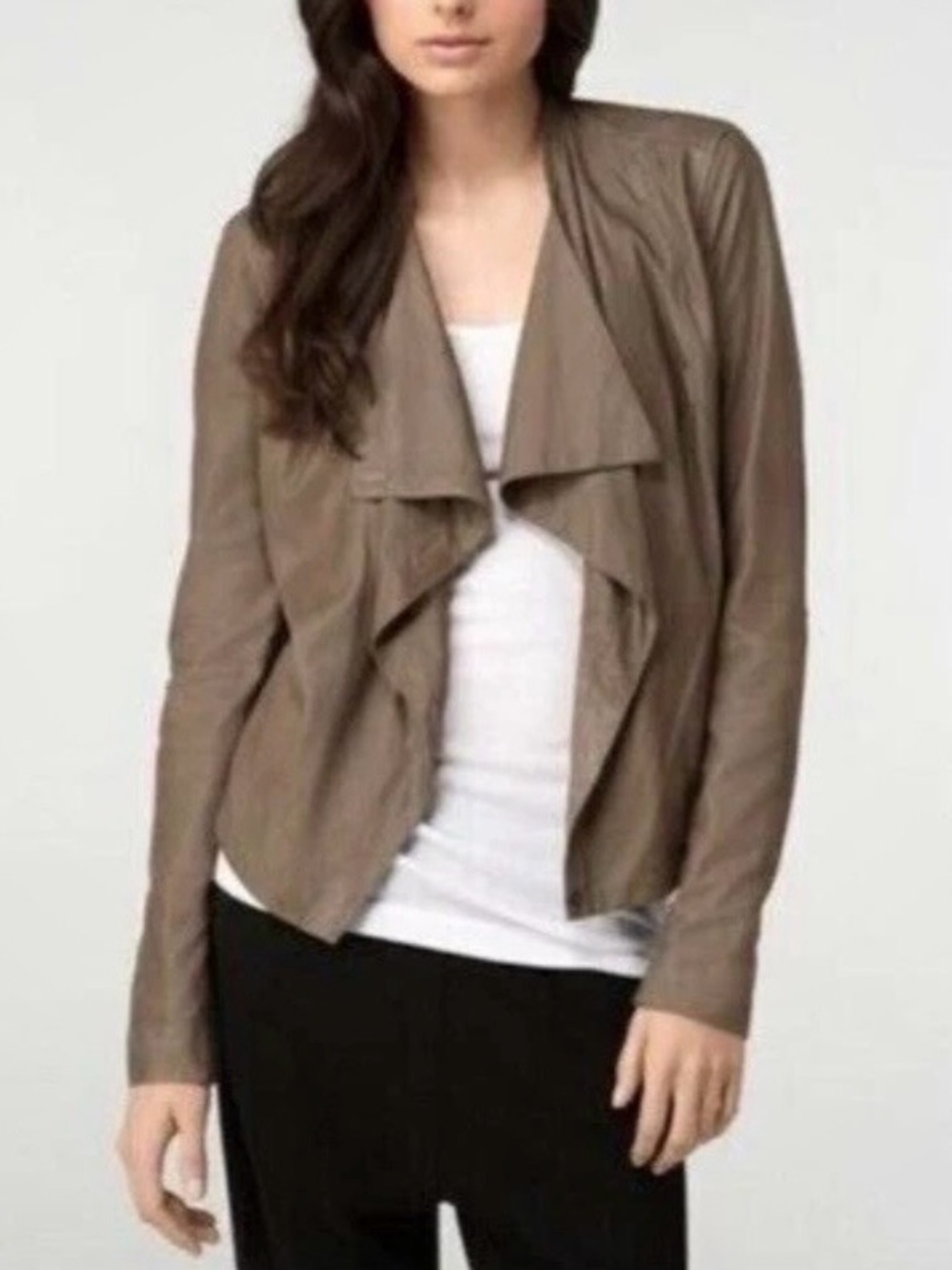 Vince Lambskin Leather Waterfall Drape Jacket Taupe new condition Size S